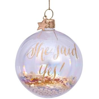 Vondels pallina di natale - palla 'she said yes' 8cm in vetro, colore oro 1 pezzo