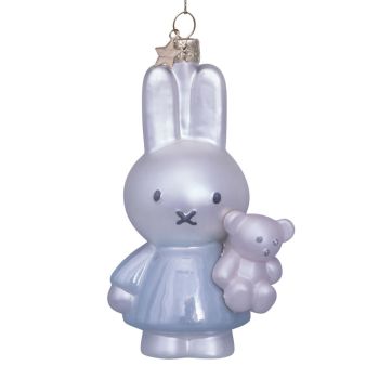 Vondels bola de navidad - Miffy en vestido azul con oso 11cm de vidrio, color blanco 1 pieza