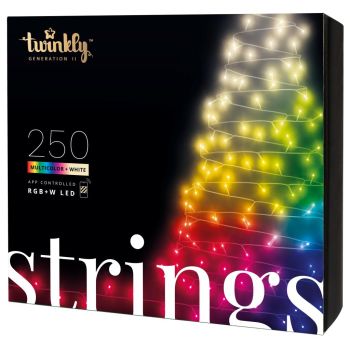 Twinkly Strings Sonderausgabe 250 RGB+W LED Lichterkette 20 m 16 Millionen Farben + Warmweiß Generation II - schwarzer draht