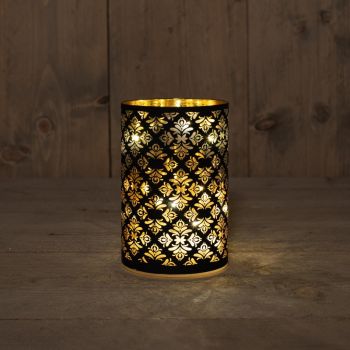Iluminación navideña cilíndrica de vidrio barroco/negro de 10x15 cm blanco cálido