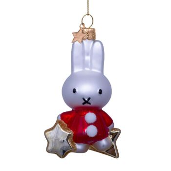 Vondels bola de navidad - Miffy en vestido rojo con estrella 10.5cm de vidrio, color blanco 1 pieza