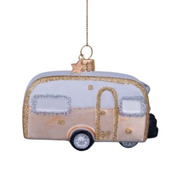 Vondels bola de navidad - Caravana 7cm de vidrio, color oro 1 pieza
