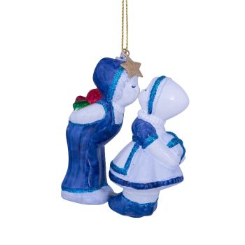 Vondels bola de navidad - Niño y niña besándose 10cm de vidrio, color blanco 1 pieza