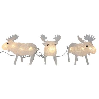 Figurine de Noël LED set de 3 élans en acrylique 12cm, blanc chaud