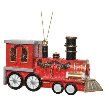 Decoris kunststof kerst ornament - trein 6cm rood 1 stuks