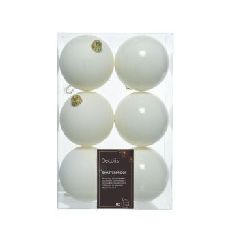 Decoris christmas baubles mix plastic 8cm white 6 pieces