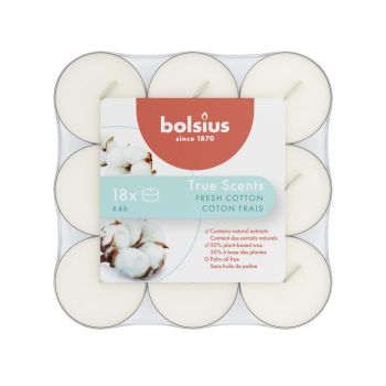 Bolsius geurtheelicht true scents fresh cotton 18 stuks