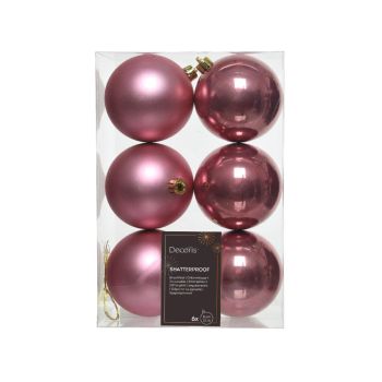 Decoris bolas de navidad 8cm de plástico, color rosa 6 piezas
