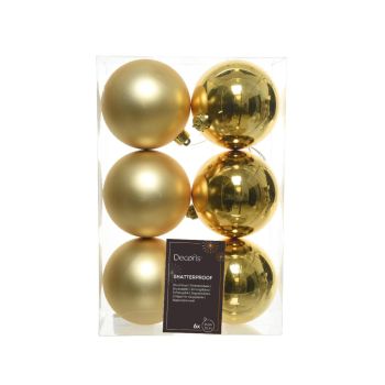 Decoris bolas de navidad 8cm de plástico, color oro 6 piezas