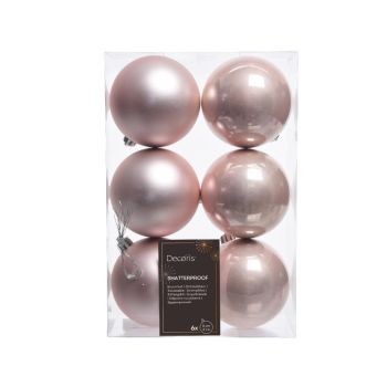 Decoris bolas de navidad 8cm de plástico, color rosa 6 piezas