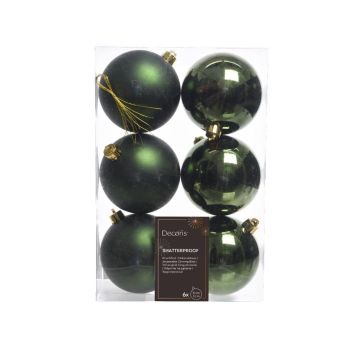 Decoris bolas de navidad 8cm de plástico, color verde 6 piezas