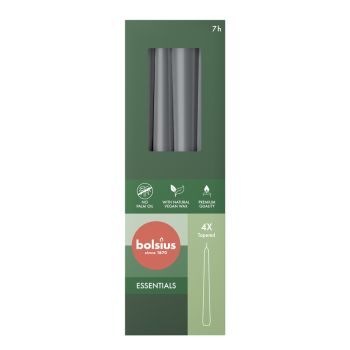 Bolsius gotische kaars essentials 2.4x24.5cm stormy grey 4 stuks