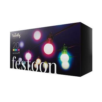 Twinkly Festoon – app-gestuurd LED lichtsnoer 20 RGB 16 miljoen kleuren LED 10 meter zwarte kabel
