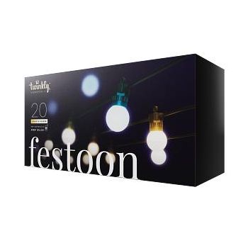 Twinkly Festoon – Guirlande lumineuse contrôlée par application 20 AWW (ambre blanc chaud blanc froid) LED 10 mètres câble noir