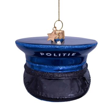 Vondels glass christmas bauble - Police cap 8cm blue 1 piece