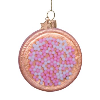 Vondels bola de navidad - Pastel holandés de nacimiento “Beschuit met muisjes” 8.5cm de vidrio, color rosa 1 pieza