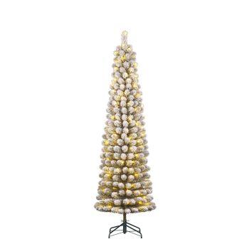 Black Box Trees Charlton - Árbol de navidad slim artificial con nieve e iluminación verde 2,3m x 58cm