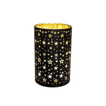 Vaso de cristal cilíndrico 8 led d10h15cm dorado/negro