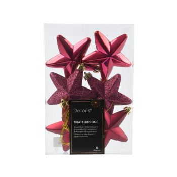 Decoris Kunststoff-Weihnachtskugel Stern 7,5 cm Granatapfel 6 Stück