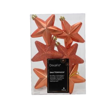 Decoris bolas de navidad - estrella 7.5cm de plástico, color cobre 6 pieza