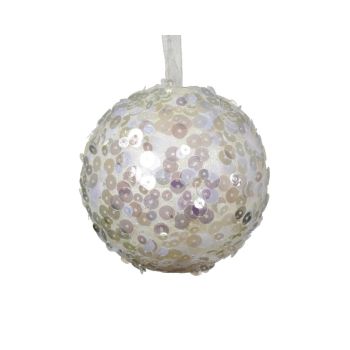 Decoris pallina di natale - Paillettes 8cm in plastica, colore bianco 1 pezzo