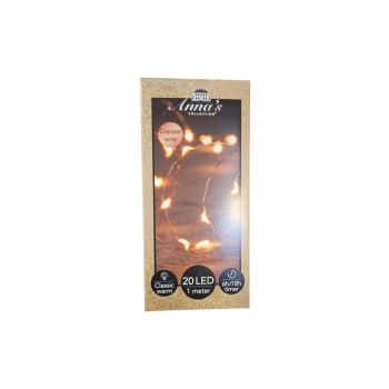 Guirnalda de luces LED de batería de Navidad con 20 bombillas de jute blanco clásico de 100 cm
