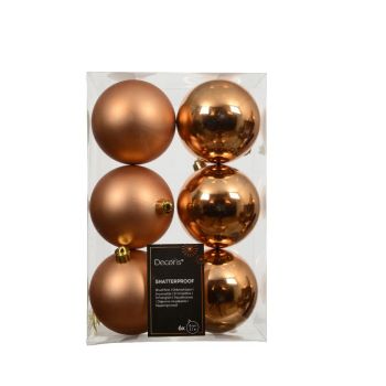 Decoris bolas de navidad 8cm de plástico, color marrón 6 piezas