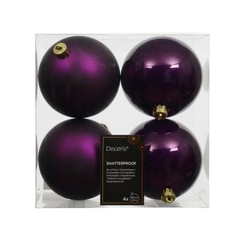 Decoris bolas de navidad 10cm de plástico, color morado 4 piezas