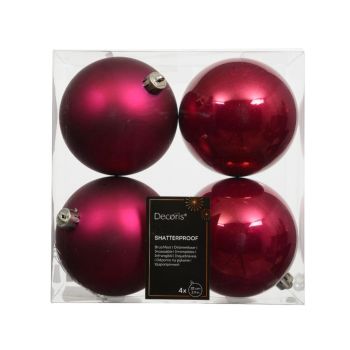 Decoris bolas de navidad 10cm de plástico, color rosa 4 piezas