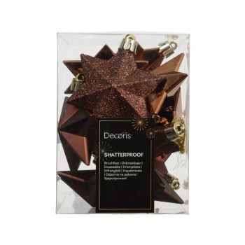 Decoris weihnachtskugeln mix - Stern kunststoff braun 12 stk.