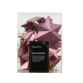 Decoris plastic christmas baubles - Star 3cm pink 12 piece