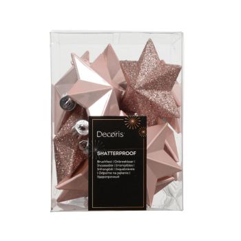 Decoris plastic christmas baubles - Star 3cm pink 12 piece