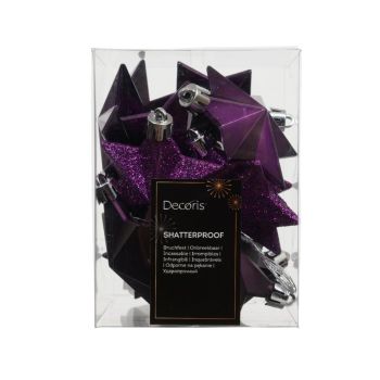 Decoris palline di natale - stella 3cm in plastica, colore viola 12 pezzo