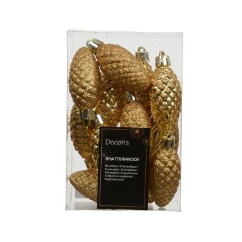Decoris plastic christmas ornament - pinecone 4.5cm gold 12 piece