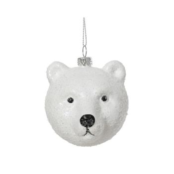 Decoris kunststoff weihnachtskugel - Bär 8cm weiß 1 Stück