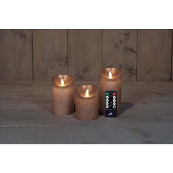 Anna's Collectie LED-kaars vlam effect rustiek set 7,5 cm brons 3 stuks