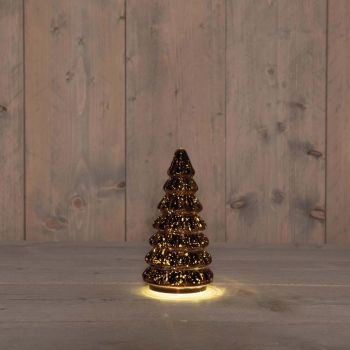 Alberello di Natale in vetro LED di Anna's Collection con 20 luci color bronzo metallico 9,5 x 18,5cm