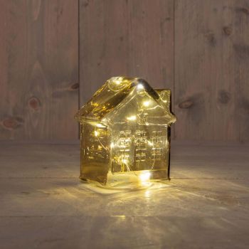 Anna's Collection casetta di vetro LED con 10 luci color ambra 12,5 x 7,5 x 14cm