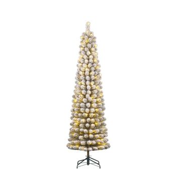Black Box Trees Charlton - Árbol de navidad slim artificial con nieve e iluminación verde 2,15m x 56cm