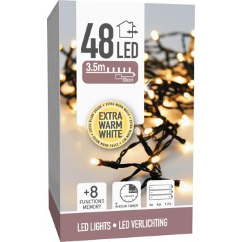 Cadena de luces LED de Navidad a pilas con 48 luces de 4m, blanco cálido extra