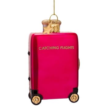 Vondels glazen kerstbal - koffer 'catching flights' 10cm roze 1 stuks