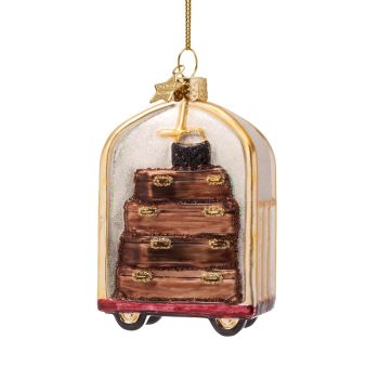 Vondels glass christmas bauble - Luggage cart 8cm brown 1 piece