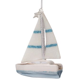Vondels bola de navidad - velero 8cm de vidrio, color blanco 1 pieza