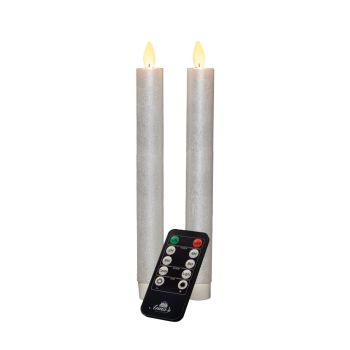 Anna's collectie LED-dinerkaars met vlam-effect, rustiek, 23 cm, parel, 2 stuks.