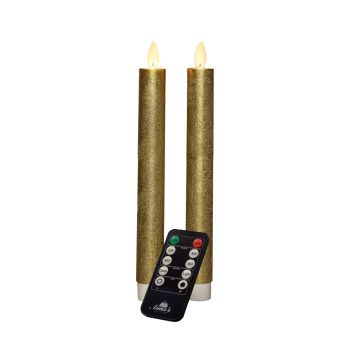 Collezione di candele da cena a LED con effetto fiamma rustico Anna, 23 cm oro 2 pezzi