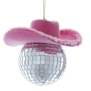 Kurt S. Adler pallina di natale - Palla da discoteca con cappello da cowboy 7.5cm in plastica, colore rosa 1 pezzo