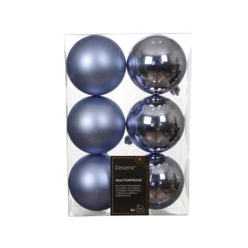 Decoris bolas de navidad surtidas de poliestireno 8cm color azul 6 piezas