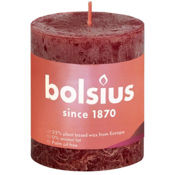 Bolsius stompkaars rustiek shine 6.8x8cm velvet red