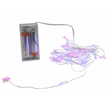 LED-Drahtbeleuchtung mit Sternen 40 Lampen rosa/blau 4m, warmweiß